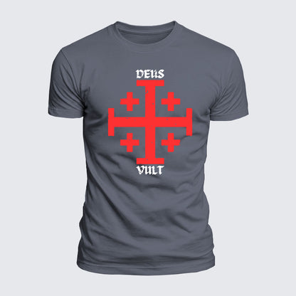 Luxe Mercerized Cotton Tee - Deus Vult + Jerusalem Cross