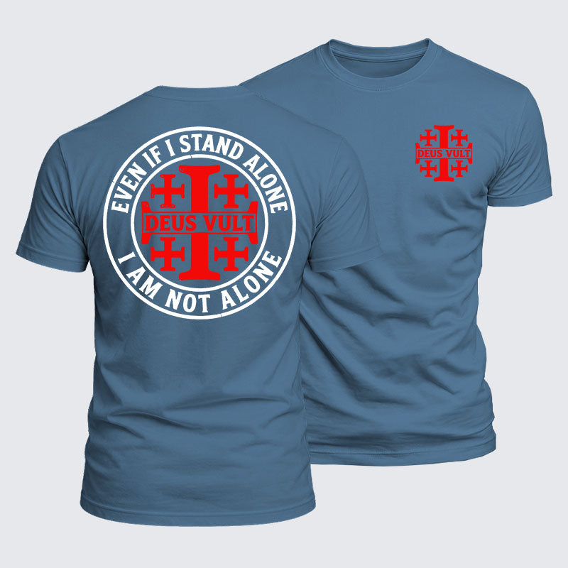 Luxe Mercerized Cotton Tee - Deus Vult Jerusalem Cross Even If I Stand Alone, I Am Not Alone