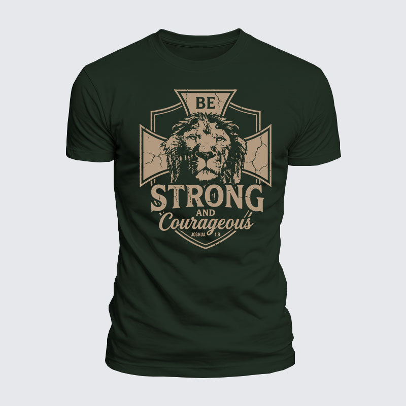 Luxe Mercerized Cotton Tee - Be Strong And Courageous Lion Joshua 1:9