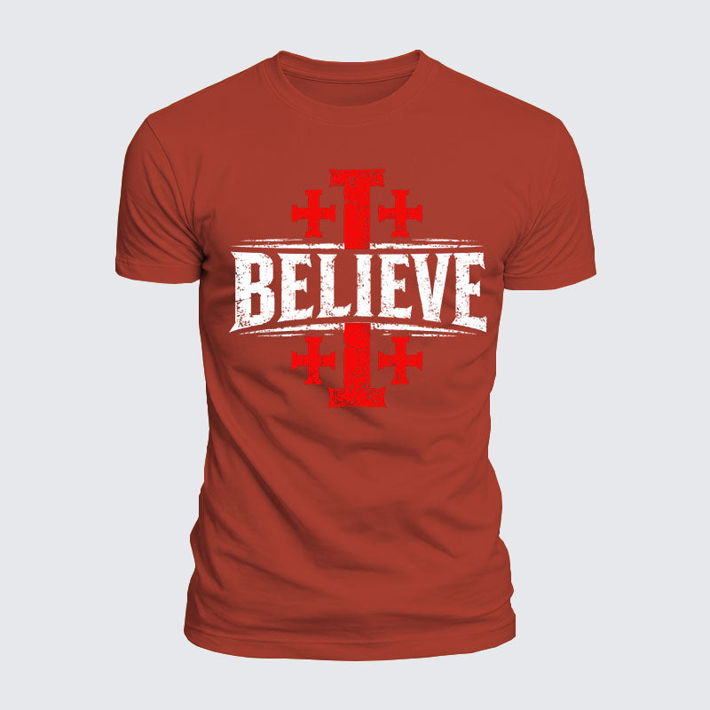 Luxe Mercerized Cotton Tee - Believe Jerusalem Cross