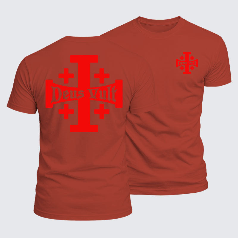 Luxe Mercerized Cotton Tee - Jerusalem Cross Deus Vult