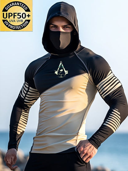 Men's Outdoor Sun Protection Breathable Cool Mask Hooded Sun Protection Long-Sleeved Top
