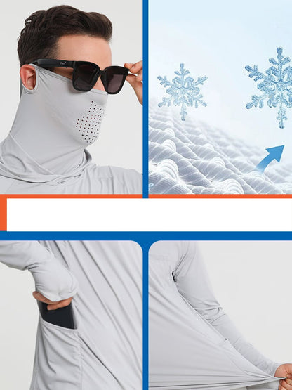 Men's Outdoor Sun Protection Breathable Cool Mask Hooded Sun Protection Long-Sleeved Top