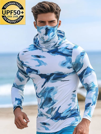Men's Outdoor Sun Protection Breathable Cool Hooded Sun Protection Long-Sleeved Top