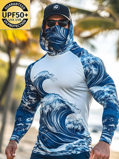 Men's Outdoor Sun Protection Breathable Cool Mask Beach Hooded Sun Protection Long-Sleeved Top