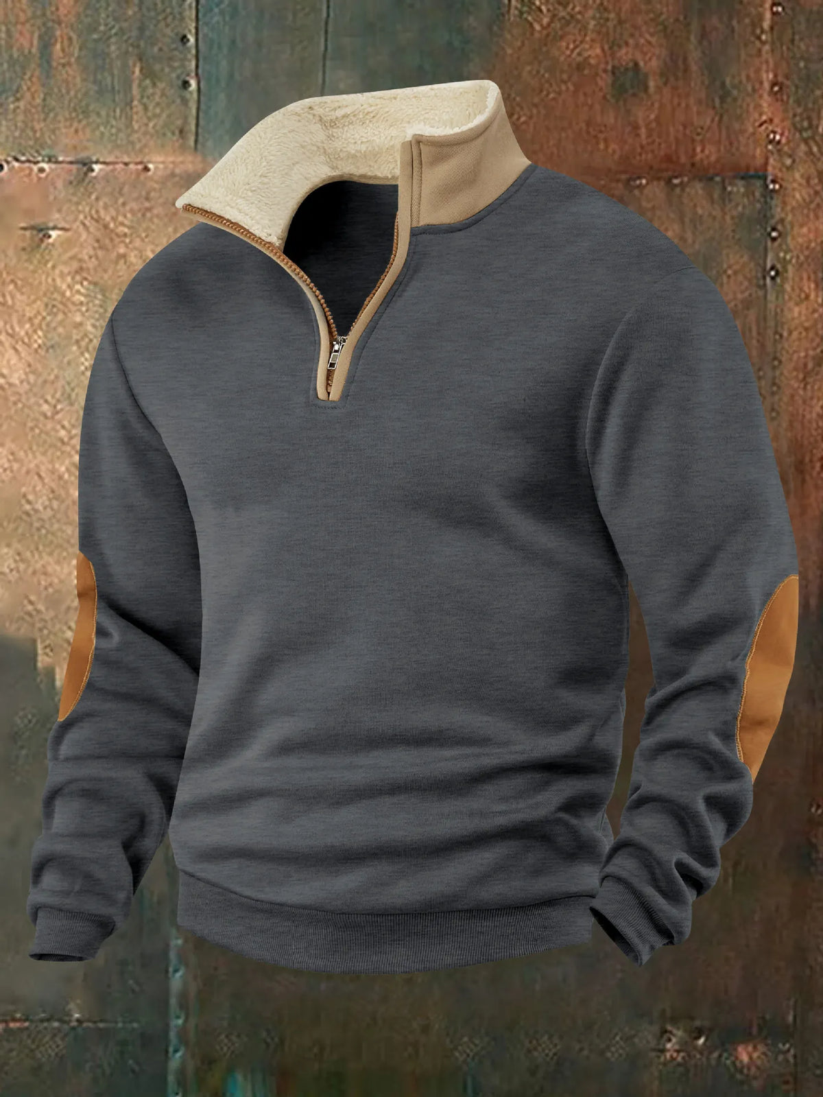 Men's Retro Solid Color Long-sleeve Fleece Collar Sweatshirt