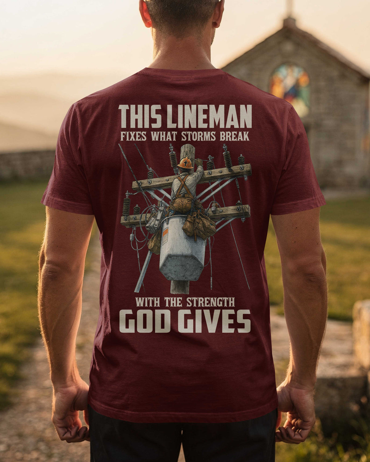 This Lineman Fixes What Storms Break With The Strength God Gives V-neck