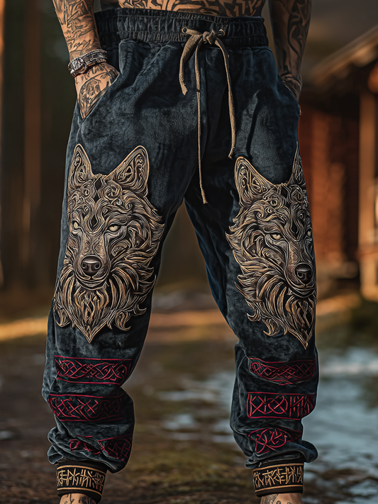 Men's Viking Nordic Runes Mythology Wolf Totem Knot Sports Pants