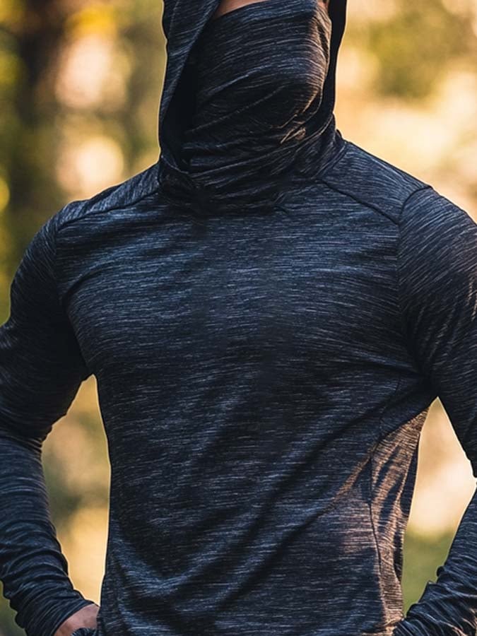Men's Outdoor Sun Protection Breathable Cool Mask Hooded Sun Protection Long-Sleeved Top