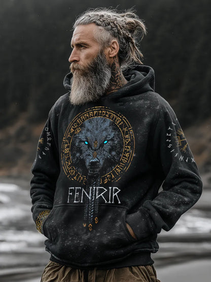 Viking Style Inspired Fenrir Wolf Digital 3D Printed Unisex Casual Hoodie