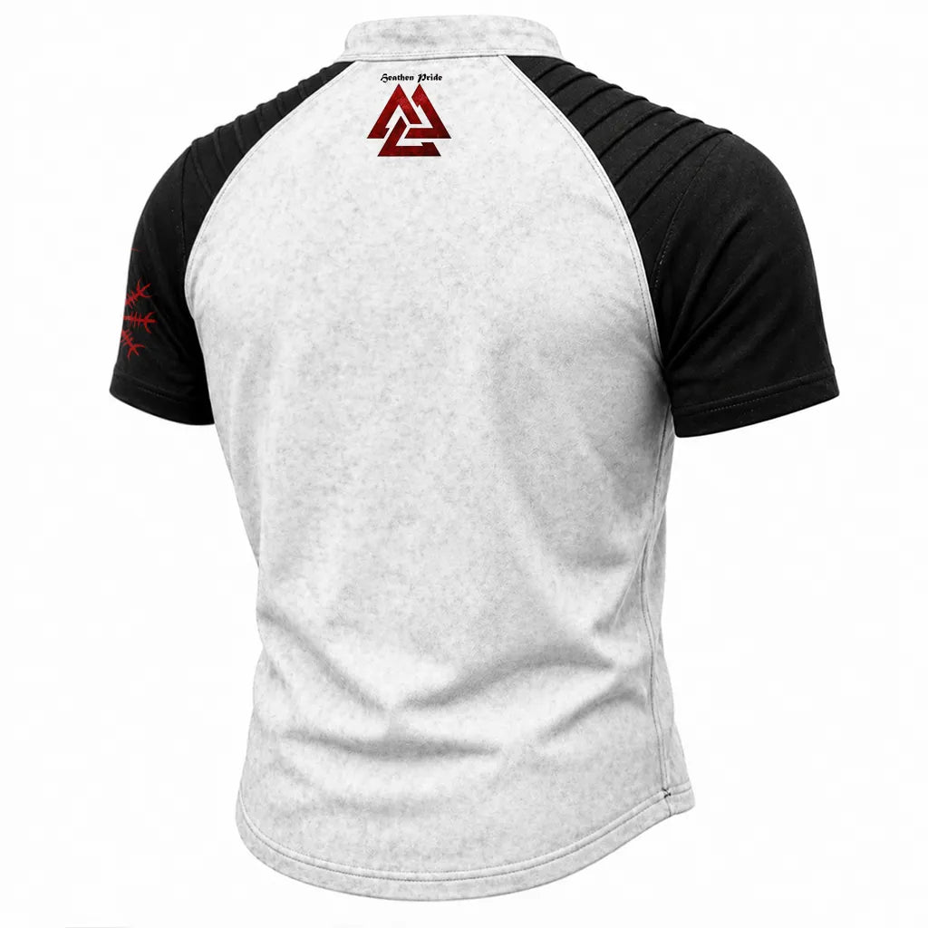 Men's Lace-Up Henley T-Shirt - Norse Graphic Two-Tone Short Sleeve Tee