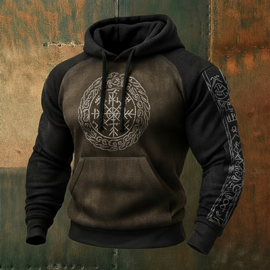 Nordic Viking Style Retro Vegvísir Tree Of Life Casual Long-Sleeve Hoodie