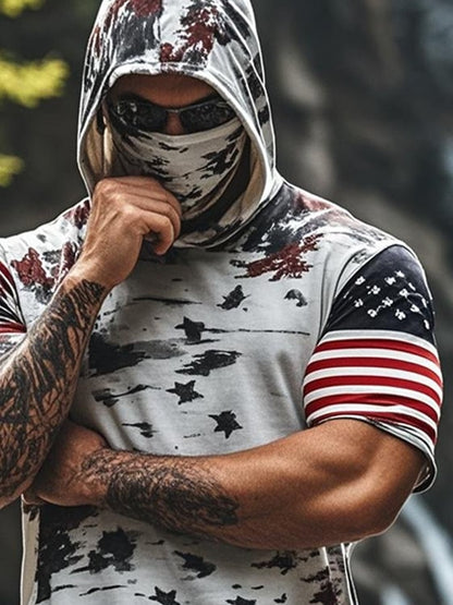 Men's Outdoor Sun Protection Breathable Cool Mask Hooded Sun Protection Short-Sleeved Top