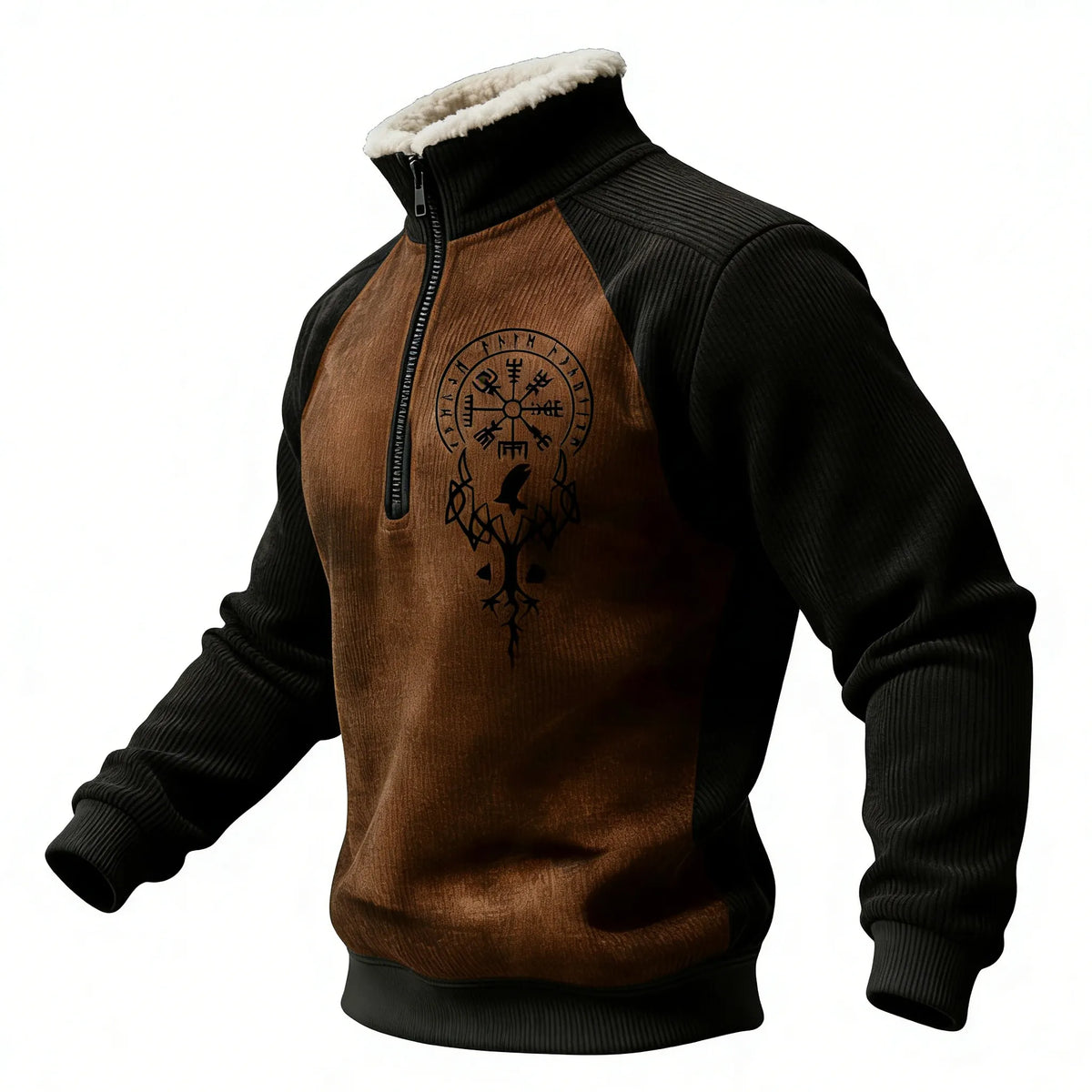 Nordic Viking Style Retro Vegvísir Tree Of Life Casual Long-Sleeve Sweatshirt Fleece Collar