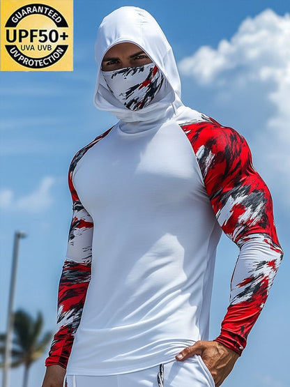 Men's Outdoor Sun Protection Breathable Cool Hooded Sun Protection Long-Sleeved Top