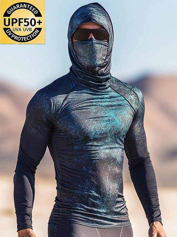 Men's Outdoor Sun Protection Breathable Cool Hooded Sun Protection Long-Sleeved Top