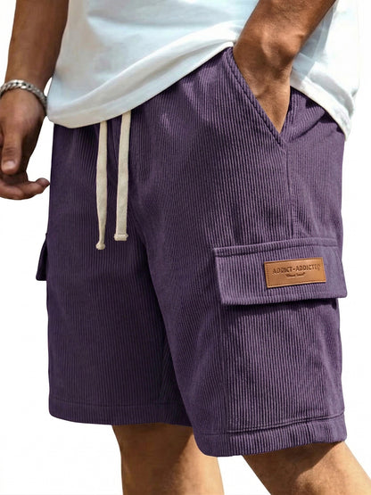 Retro Cargo multi-pocket leather label embroidered shorts