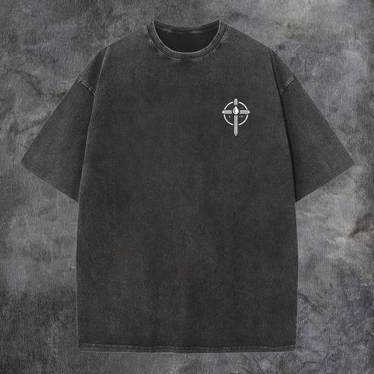 Relentless Winged Cross Discipline Motivational Printed Men's Washed T-shirt