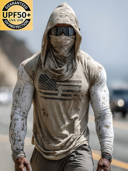 Men's Skull Outdoor Sun Protection Breathable Cooling Mask Hooded Sun Protection Long Sleeve Top