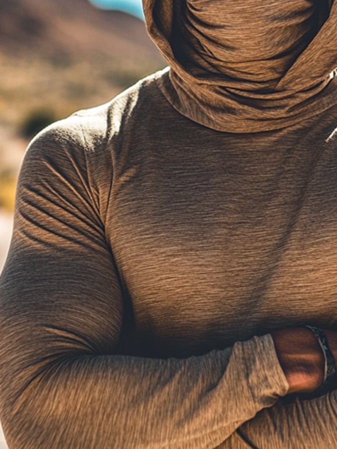 Men's Outdoor Sun Protection Breathable Cool Hooded Sun Protection Long Sleeve Top