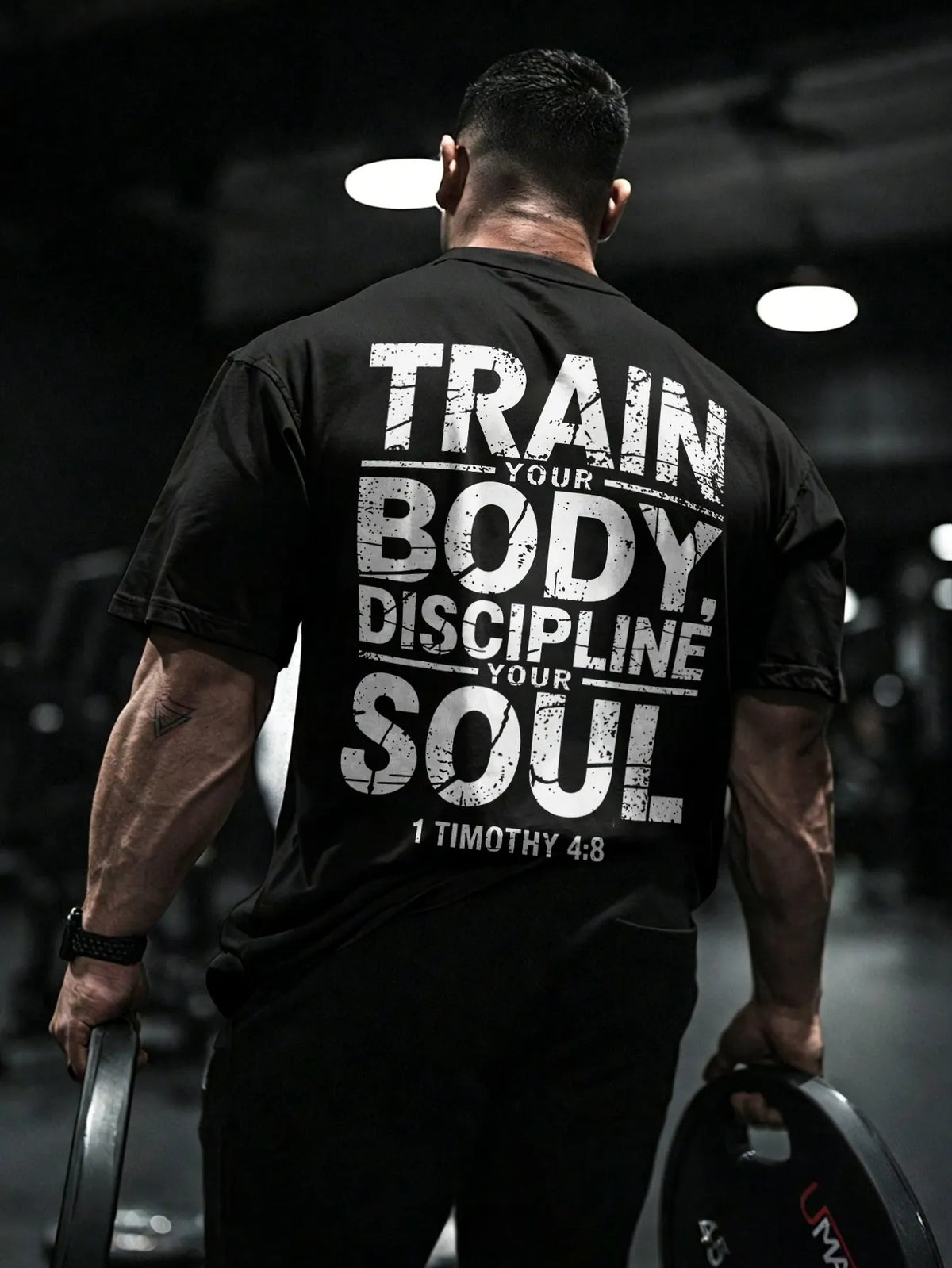 Train Your Body Discipline Your Soul, 1 Timothy 4:8 Printed Men's T-shirt