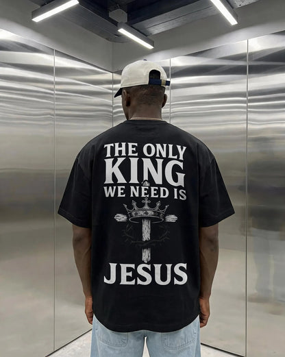 The Only King We Need Is Jesus Crown Cross Printed Men's T-shirt