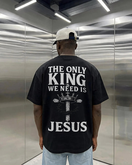 The Only King We Need Is Jesus Crown Cross Printed Men's T-shirt