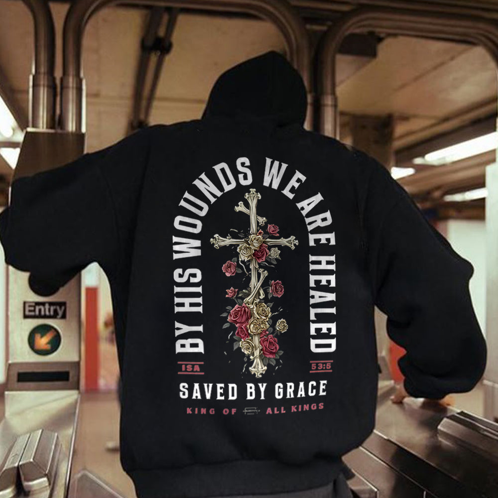 By His Wounds We Are Healed Printed Men's Hoodie