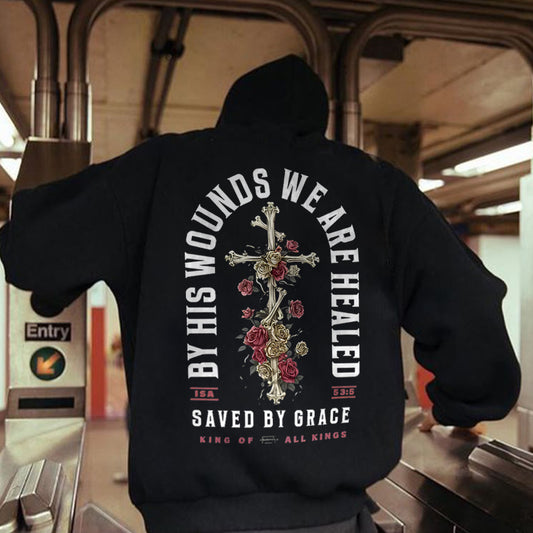 By His Wounds We Are Healed Printed Men's Hoodie