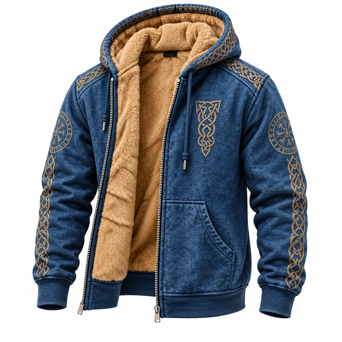 Blue Viking Raven Knot Fleece Zip Hoodie