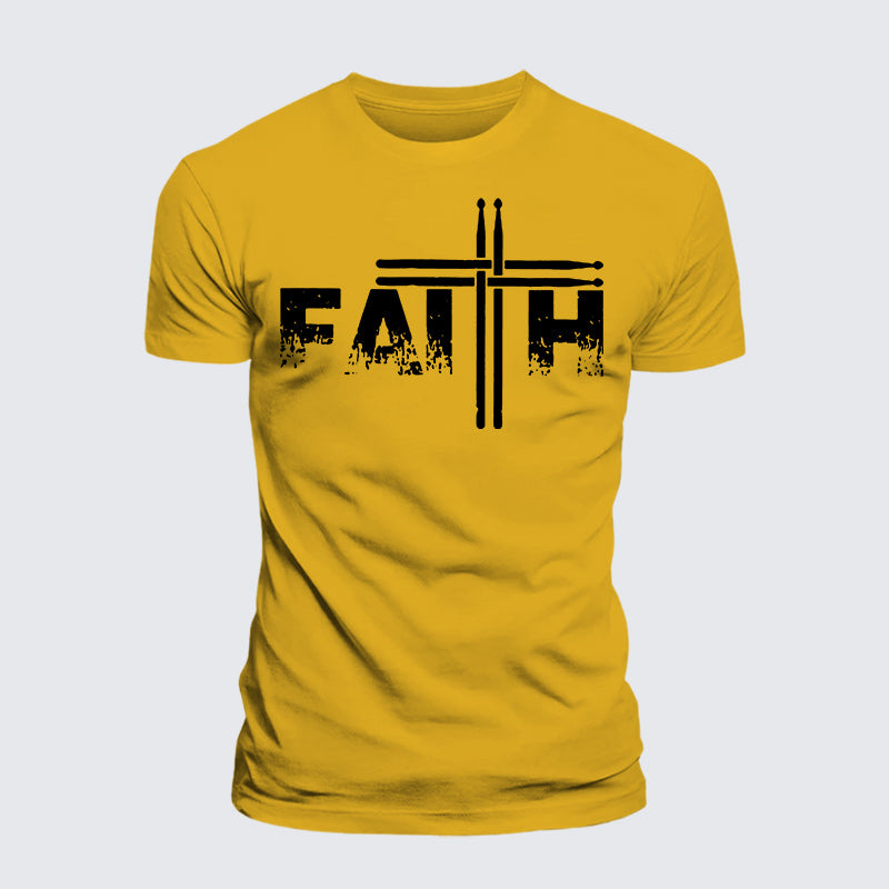Luxe Mercerized Cotton Tee - Faith Drum Stick Cross