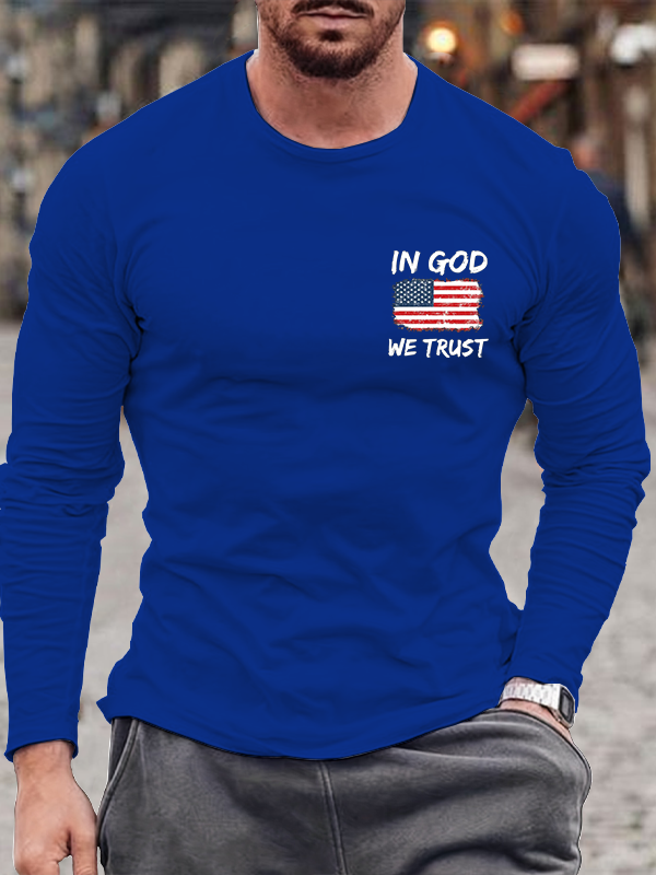 In God we trust American flag Christian Cotton Long Sleeve T-Shirt