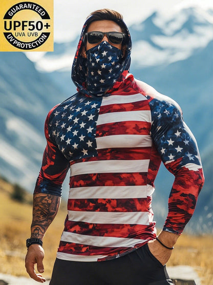 Men's Outdoor Sun Protection Breathable Cool Mask Hooded Sun Protection Long-Sleeved Top