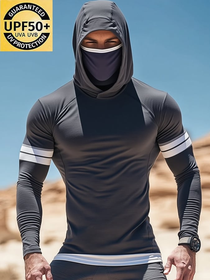 Men's Outdoor Sun Protection Breathable Cool Mask Hooded Sun Protection Long-Sleeved Top