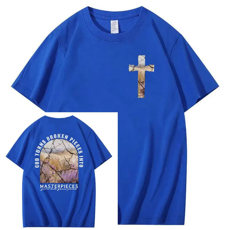 God Turns Broken Pieces Into Masterpieces Christian Pattern Crew Neck T-Shirt
