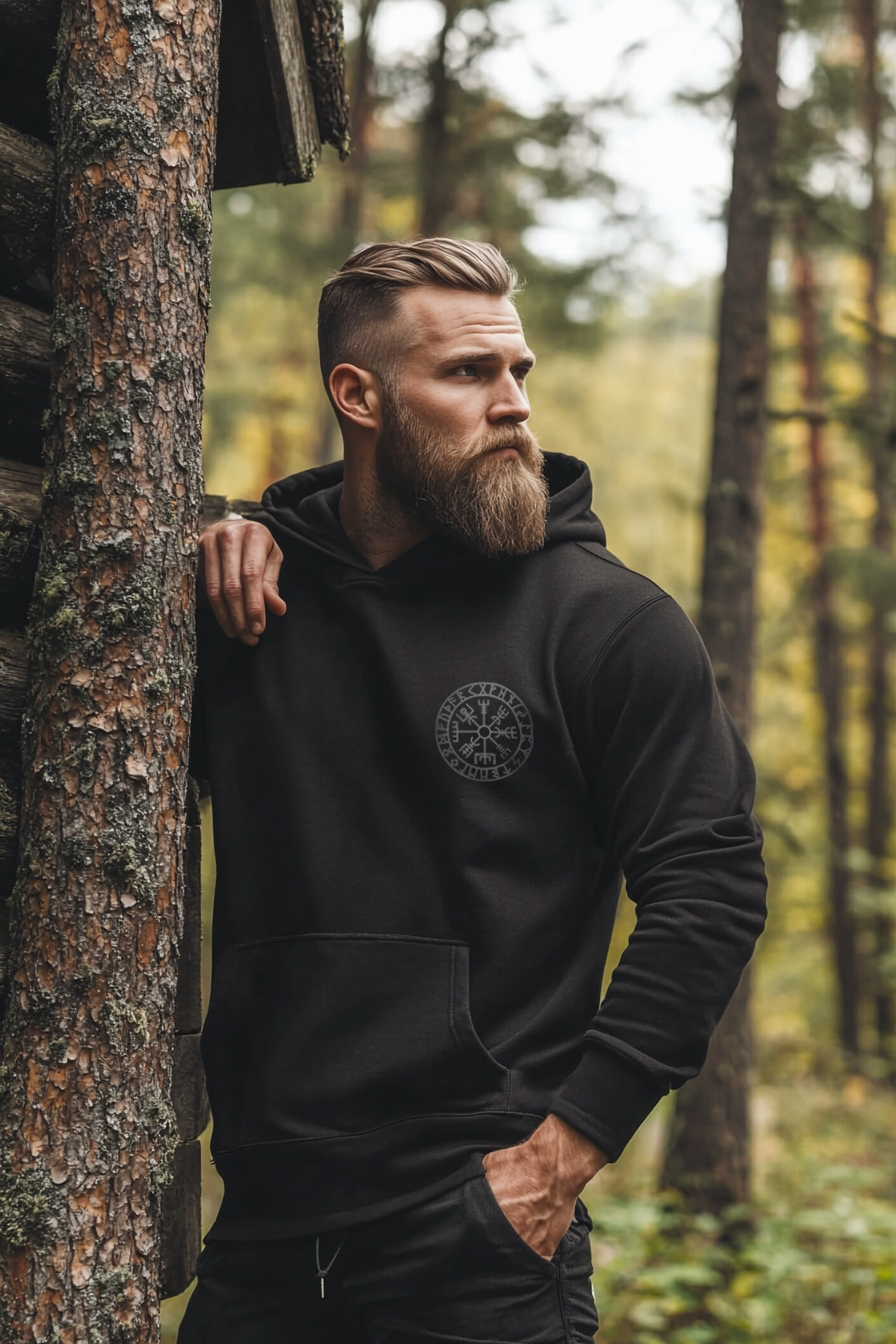 Viking Wolf Rune Printed Totem Vintage Unisex Casual Sports Hoodie