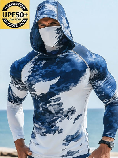 Men's Outdoor Sun Protection Breathable Cool Hooded Sun Protection Long-Sleeved Top