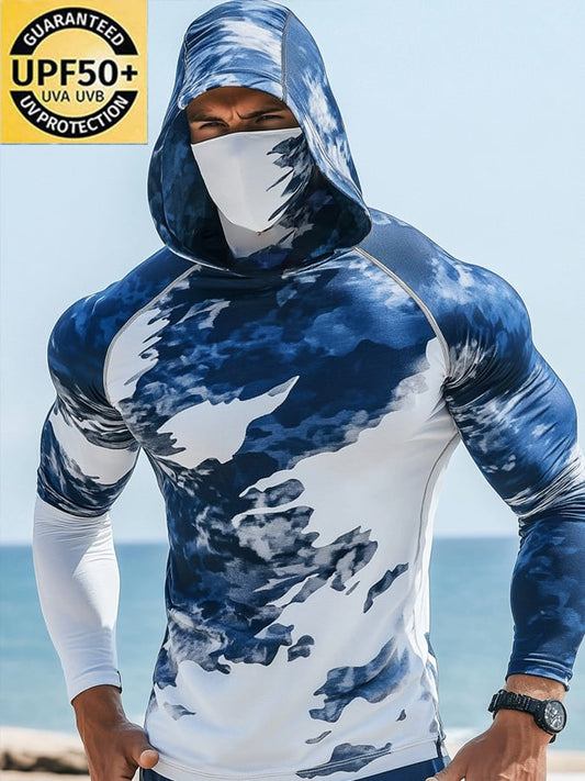 Men's Outdoor Sun Protection Breathable Cool Hooded Sun Protection Long-Sleeved Top