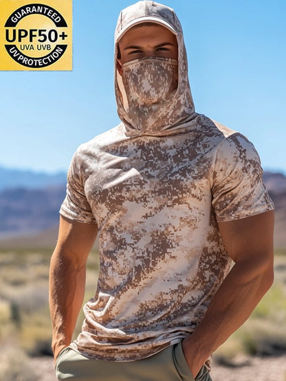 Men's Outdoor Sun Protection Breathable Cool Mask Hooded Sun Protection Short-Sleeved Top