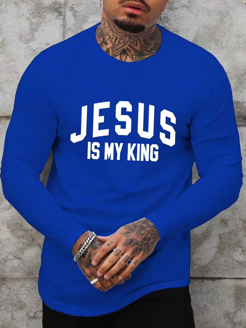 Jesus is my king Cotton Crew Neck Long Sleeve T-Shirt