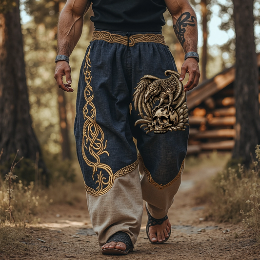 Men's Vintage Viking Skull Raven Tribal Celtic Art Pants