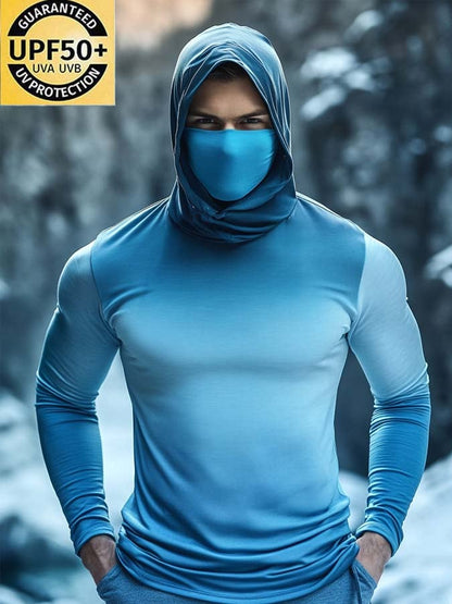 Men's Outdoor Sun Protection Breathable Cool Mask Hooded Sun Protection Long-Sleeved Top