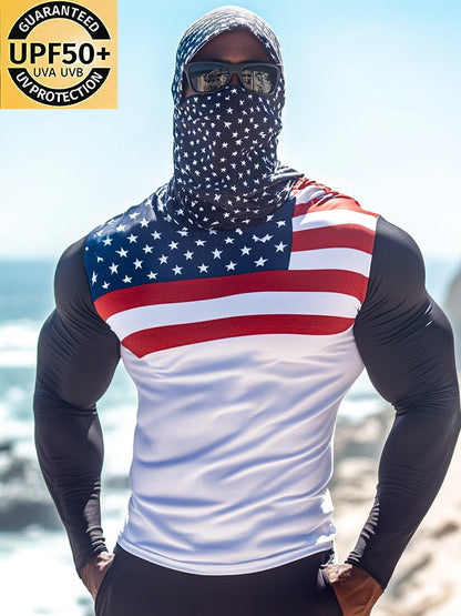 Men's Outdoor Sun Protection Breathable Cooling Mask Hooded Sun Protection Long-Sleeved Top