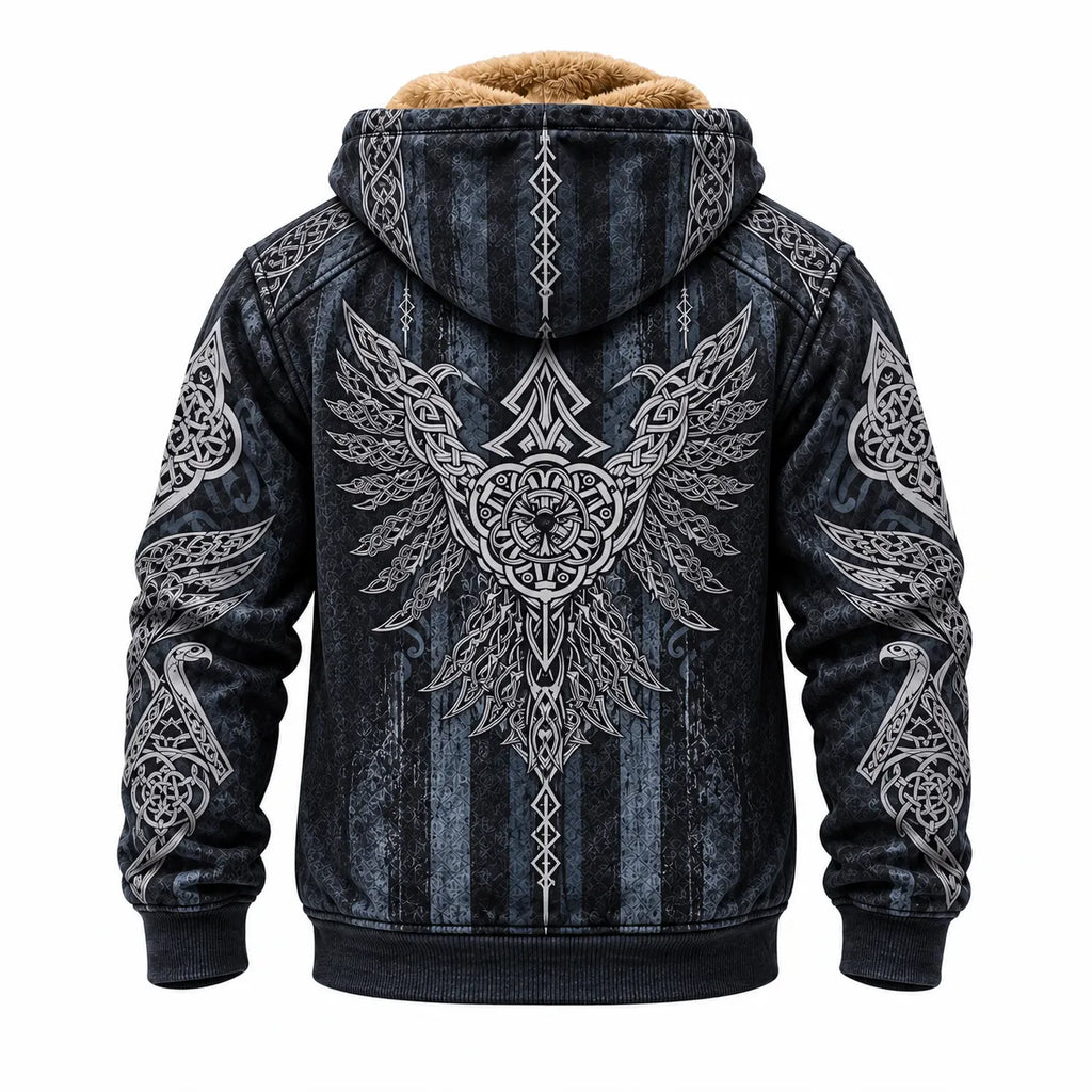 Charcoal Viking Winged Crest Fleece Zip Hoodie