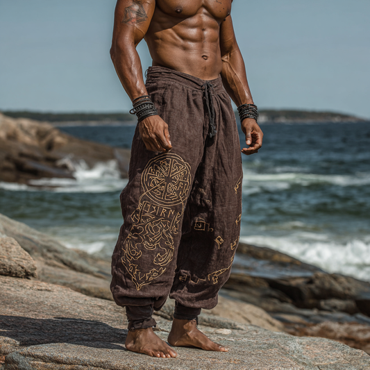 Men's Vintage Runes Totem Jörmungandr Inspired Bohemian Summer Casual Pants