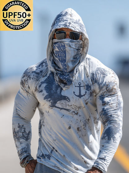 Men's Navy Outdoor Sun Protection Breathable Hooded Long-Sleeved Sunscreen Shirt