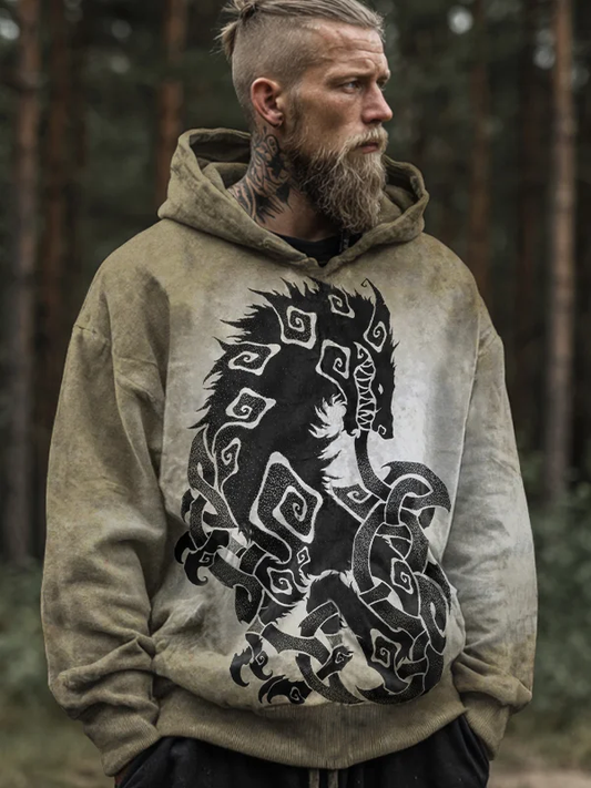 Men's Wolf Totem Mysterious Viking Art Print Hooded Jacket
