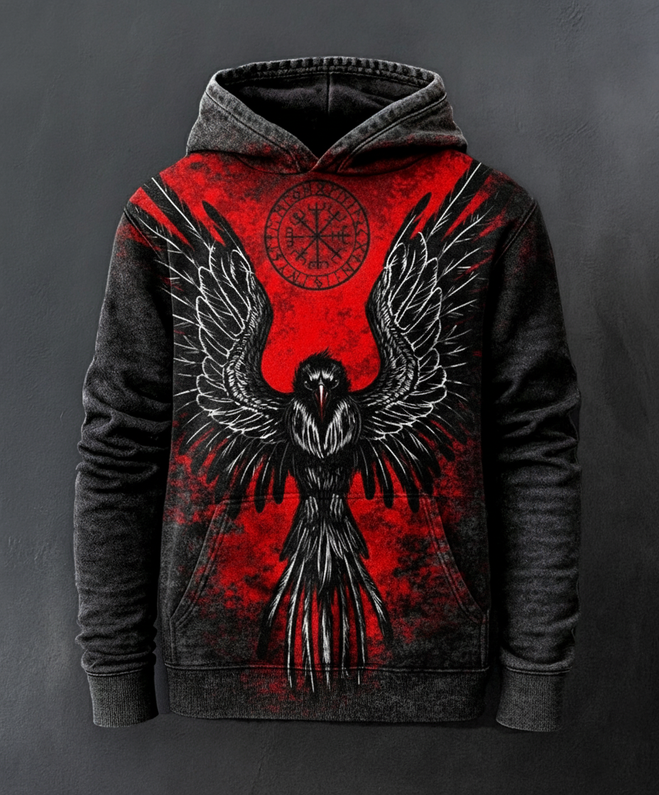 Viking Raven Digital 3D Printed Unisex Casual Hoodie
