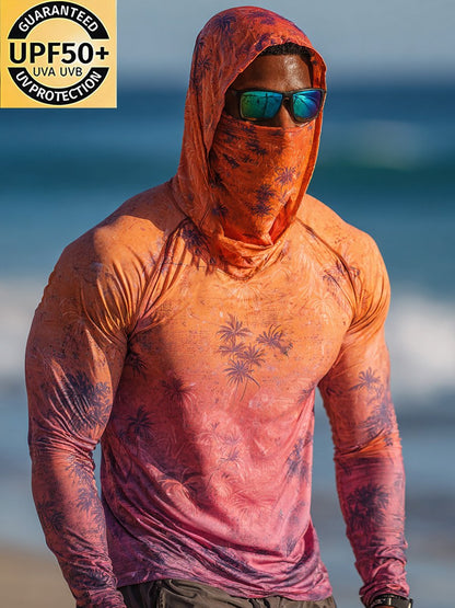 Men's Outdoor Sunscreen Breathable Cool Hooded Printed Surf Long-Sleeve Top