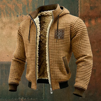 Men's Thermal Grid Jacket Fleece Shearling & Structured Waffle Zip-Up Hoodie